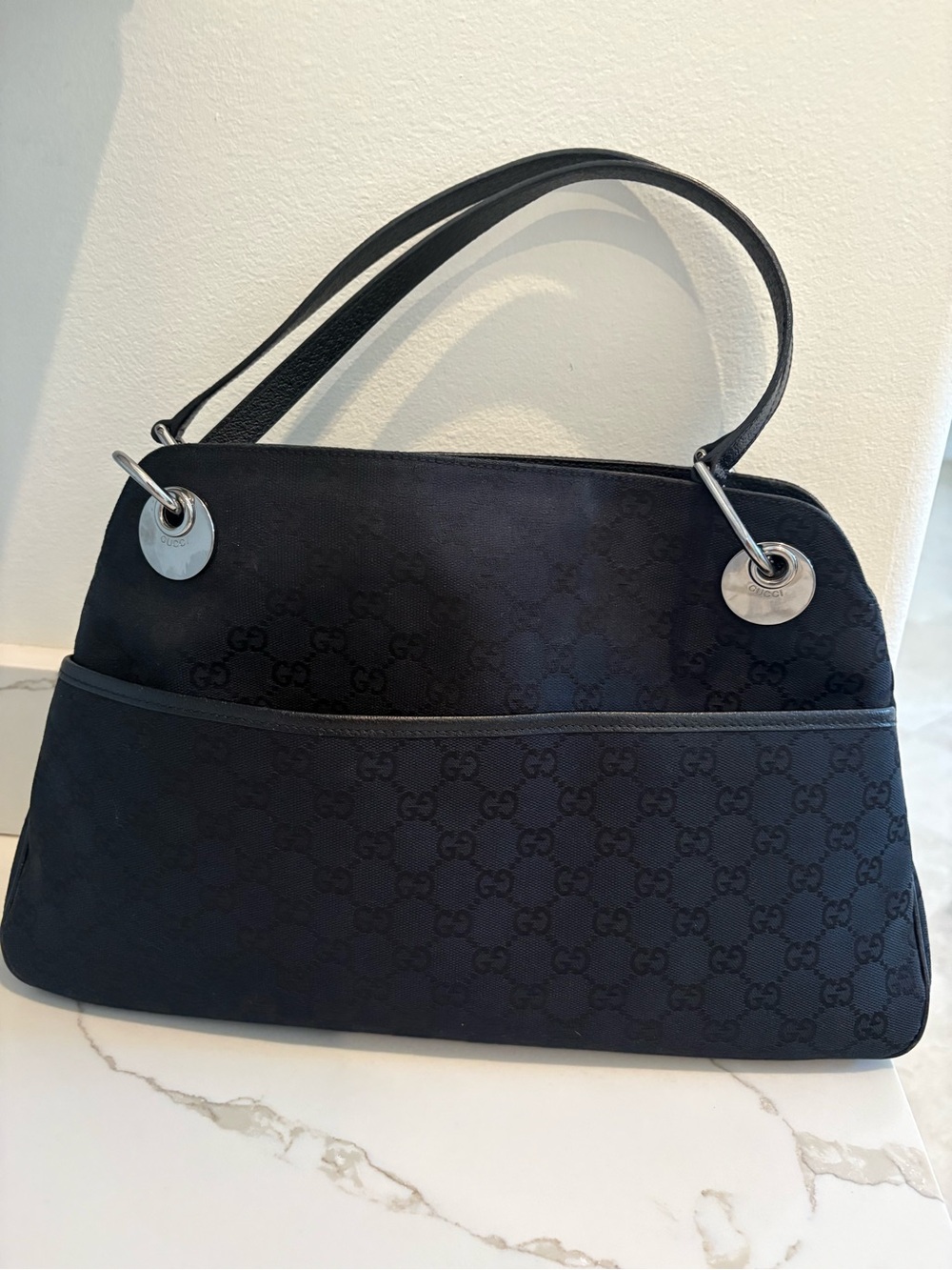 Gucci Black GG Monogram Canvas Shoulder Bag | Silver Hardware | Vintage Y2K